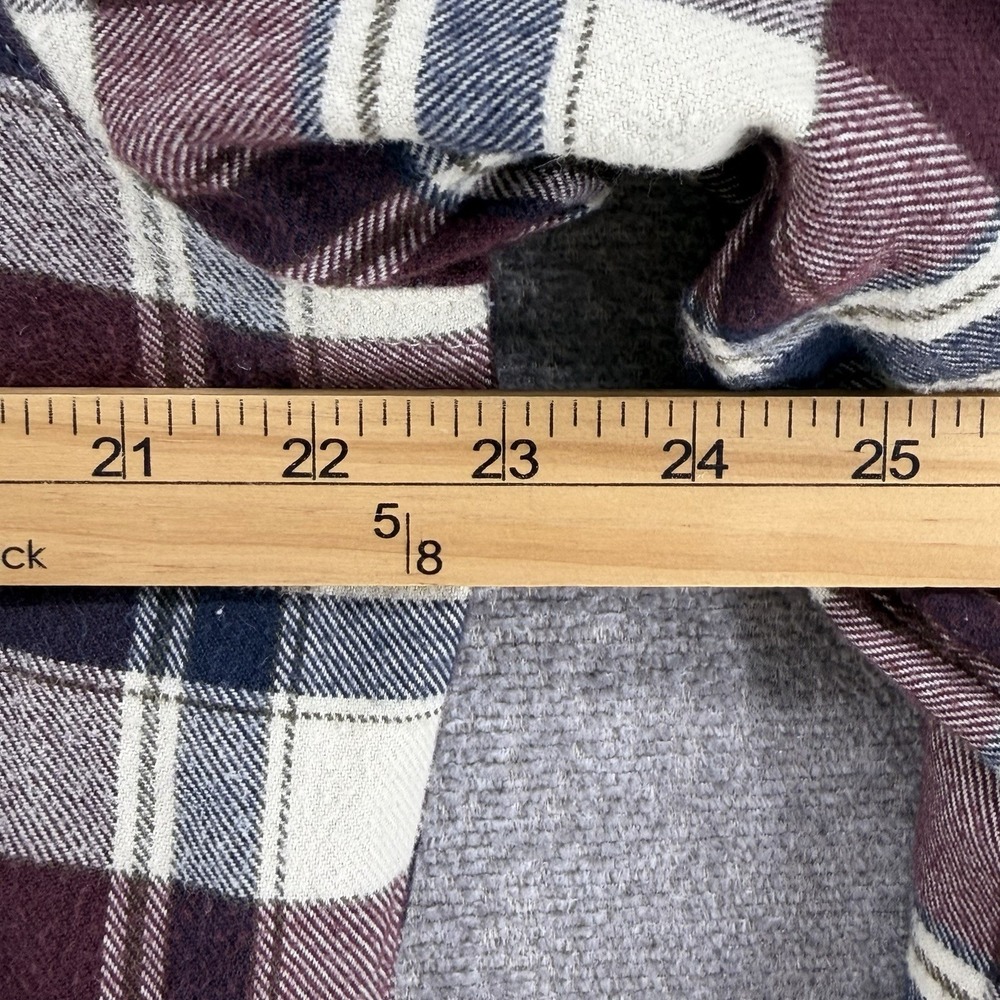 LL Bean Fleece Flannel Shacket Men Size Medium Reg Green Plaid Burgundy Winter - Picture 6 of 7